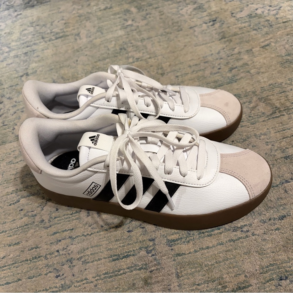 Adidas Court White and Black Sneakers with Tan Sole
